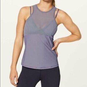 Lululemon Lavender Tank Top Attached Bra 6 FRESH in MESH Athleisure Yoga Work Ou